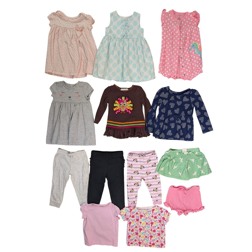 13pc Toddler Girls Clothes Lot 18M Carters Cat & Jack Bonnie Baby Dress Leggings